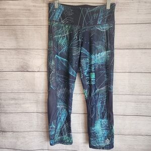 Reebok Small Black Teal Graphic Leggings Athletic Workout Pants